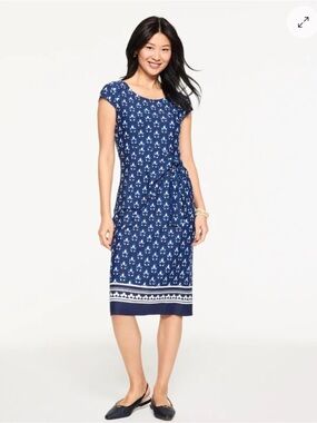 Talbots Jersey Bella Shift Dress Blue Leaf Print Size Medium